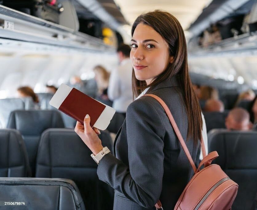 businesswoman on a plane
