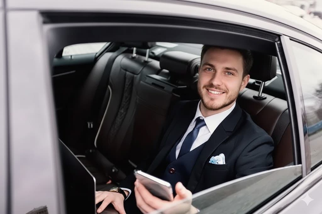 businessman in central taxis letchworth car