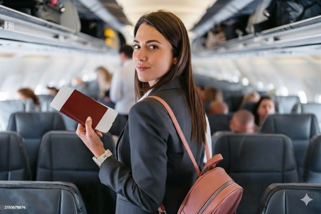 young woman on plane